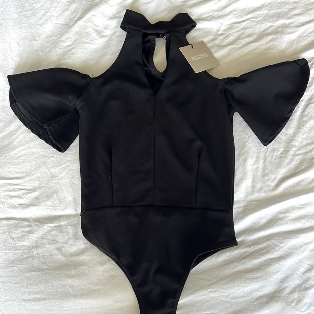 NWT Missguided Cold Shoulder High Neck Bodysuit / Black / US 2